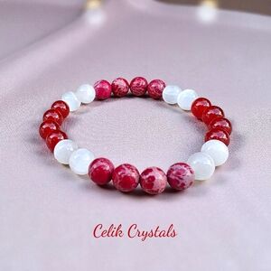 Carnelian, Red Imperial Jasper & Selenite Bracelet 8mm